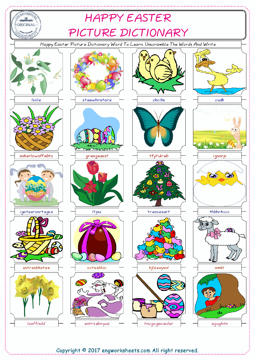  Happy Easter ESL Worksheets For kids, the exercise worksheet of finding the words given complexly and supplying the correct one. 